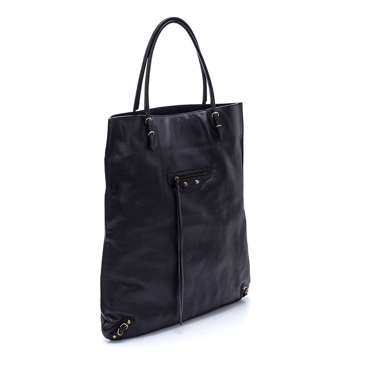 Balenciaga- Black Lambskin Leather Papier Tote Bag